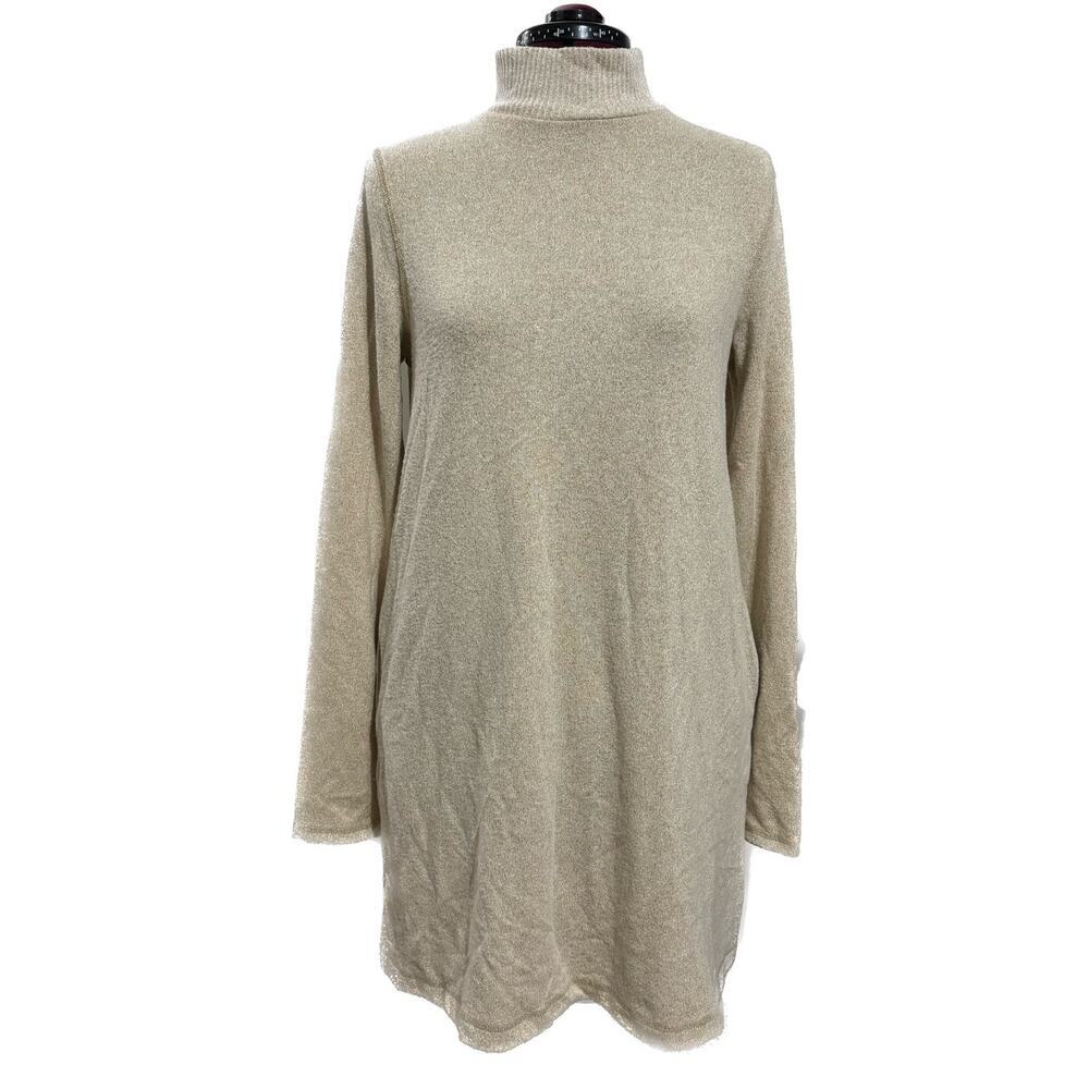 MICHAEL STARS Olivia Sparkle Mock Neck Dress Madison Gold Pockets Gold NWT M - Picture 4 of 10